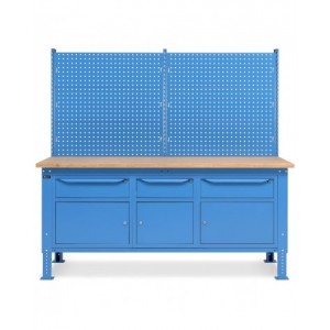 Banco da lavoro regolabile in altezza Work Up WORK2029 con parete attrezzata e 3 armadi con porta parziale e 1 cassetto