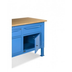 Banco da lavoro regolabile in altezza Work Up WORK2029 con parete attrezzata e 3 armadi con porta parziale e 1 cassetto