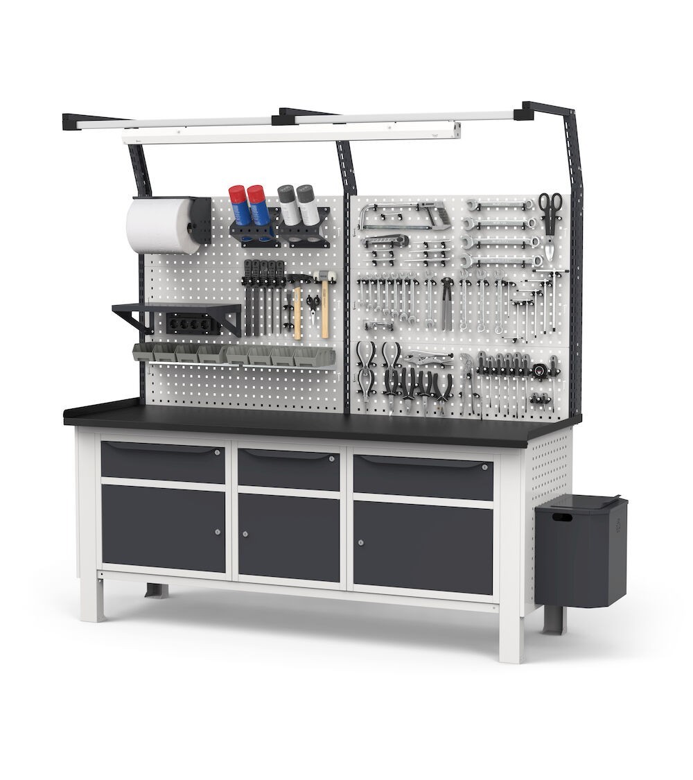 Banco completo con parete porta attrezzi WORK2042, 200cm