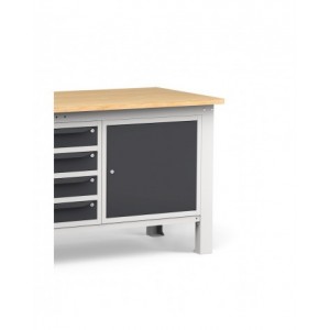 Banco per officina con 4 cassetti e armadio con porta e ripiano, 200 cm, Grigio e antracite