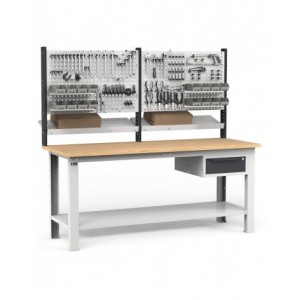 Banco per officina con cassetto e parete porta attrezzi, 200 cm, Grigio e antracite