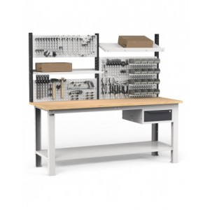 Banco per officina con cassetto e parete porta attrezzi, 200 cm, Grigio e antracite
