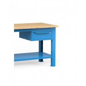Banco per officina con cassetto e parete porta attrezzi, 200 cm, Blu