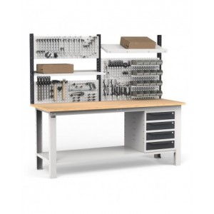 Banco per officina con 4 cassetti, parete per attrezzi e accessori, 200 cm, Grigio e antracite