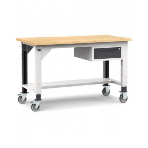 Banco lavoro con ruote e 1 cassetto, 150 cm, grigio e antracite