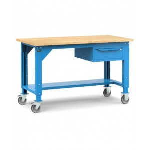 Banco lavoro con ruote e 1 cassetto, 150 cm, blu