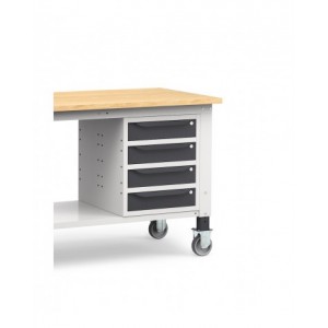 Banco lavoro con ruote e 4 cassetti, 150 cm, grigio e antracite