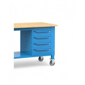 Banco lavoro con ruote e 4 cassetti, 150 cm, blu
