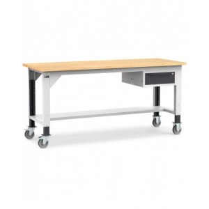 Banco lavoro con ruote e 1 cassetto, 200 cm, grigio e antracite