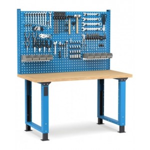 Banco professionale regolabile con parete, 150 cm, blu e antracite