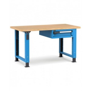 Banco professionale regolabile con 1 cassetto, 150 cm, blu e antracite