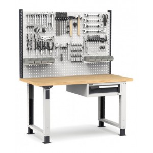 Banco professionale regolabile con parete e cassetto, 150 cm, grigio e antracite