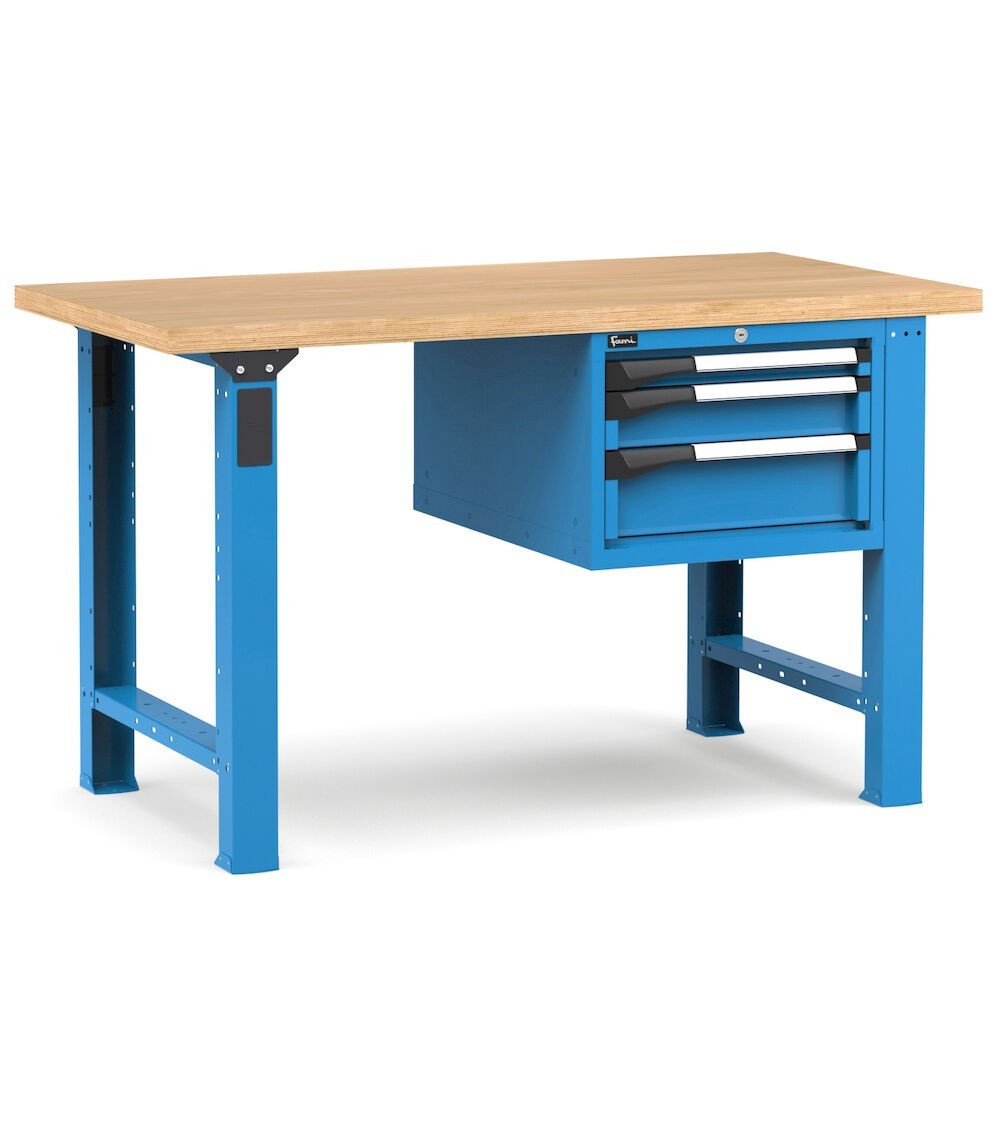Banco professionale con 3 cassetti, 150 cm, blu e antracite