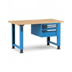 Banco professionale regolabile con 3 cassetti, 150 cm, blu e antracite