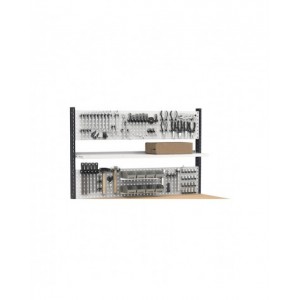 Banco professionale regolabile con parete e 3 cassetti, 150 cm, grigio e antracite