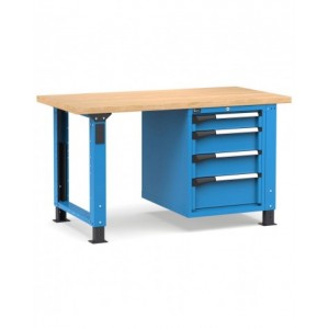 Banco professionale regolabile con 4 cassetti 1x100 2x150 1x200, 150 cm, blu e antracite