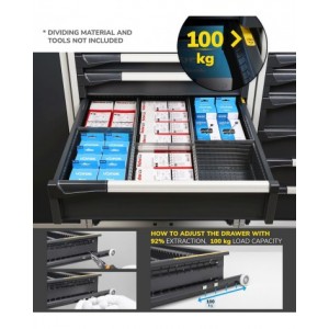 Banco professionale con 5 cassetti, 150 cm, blu e antracite