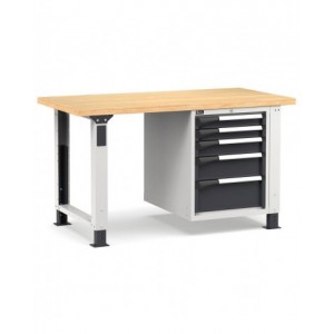 Banco professionale regolabile con 5 cassetti, 150 cm, grigio e antracite