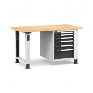 Banco professionale regolabile con 6 cassetti, 150 cm, grigio e antracite