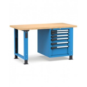 Banco professionale regolabile con 6 cassetti, 150 cm, blu e antracite