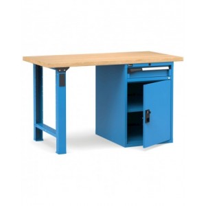 Banco professionale con porta, ripiani regolabile e 1 cassetto, 150 cm,  blu e antracite