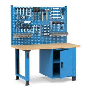 Banco professionale regolabile con parete e porta, 150 cm, blu e antracite