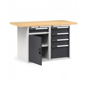Banco professionale con porta, ripiano regolabile e 5 cassetti, 150 cm,  grigio e antracite