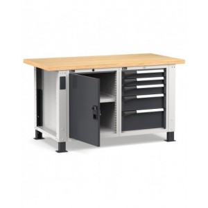 Banco professionale regolabile con 5 cassetti e porta, 150 cm, grigio e antracite