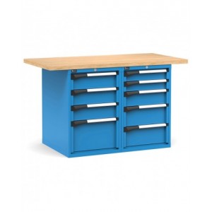Banco professionale con 9 cassetti, 150 cm, blu