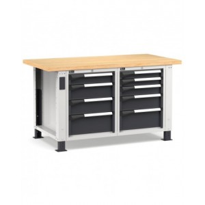 Banco professionale regolabile con 9 cassetti, 150 cm, grigio e antracite