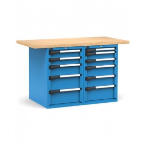 Banco professionale con 11 cassetti, 150 cm, blu