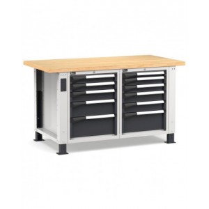 Banco professionale regolabile con 11 cassetti, 150 cm, grigio e antracite