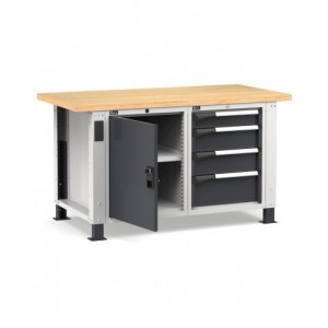 Banco professionale regolabile con 4 cassetti e porta, 150 cm, grigio e antracite
