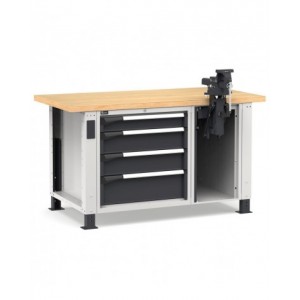Banco professionale con 4 cassetti e morsa, 150 cm, grigio e antracite