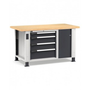 Banco professionale con 4 cassetti e morsa, 150 cm, grigio e antracite