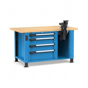 Banco professionale con 4 cassetti e morsa, 150 cm, blu e antracite