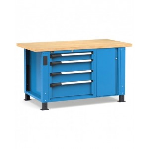 Banco professionale con 4 cassetti e morsa, 150 cm, blu e antracite
