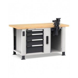 Banco professionale con 4 cassetti, morsa e allacciamenti, 150 cm, grigio e antracite