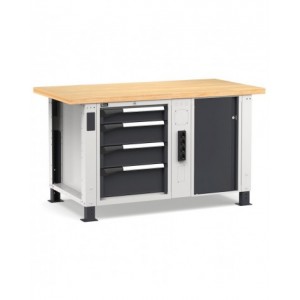Banco professionale con 4 cassetti, morsa e allacciamenti, 150 cm, grigio e antracite