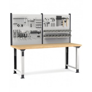 Banco professionale regolabile con parete, 200 cm, grigio e antracite