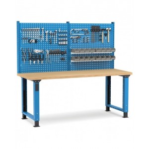 Banco professionale regolabile con parete, 200 cm, blu e antracite