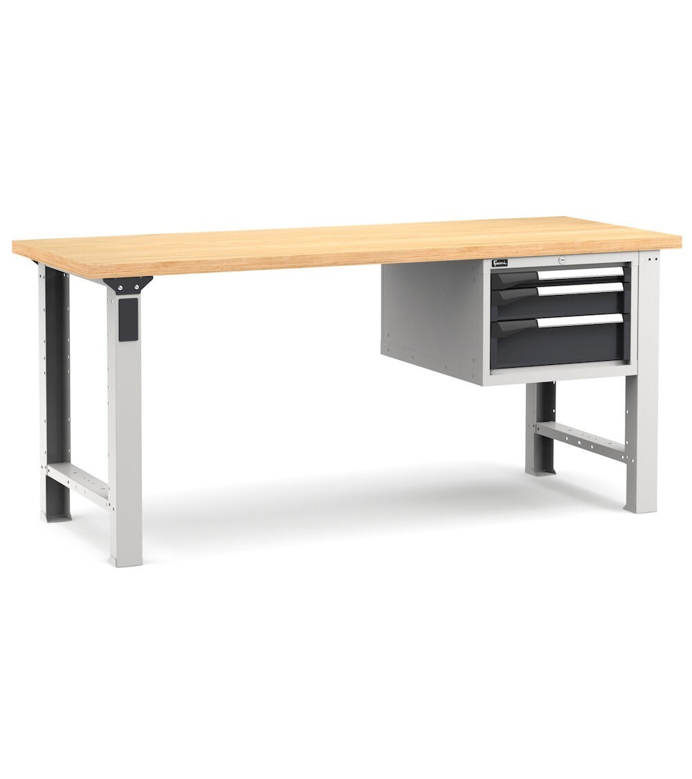 Banco professionale con 3 cassetti, 200 cm, grigio e antracite