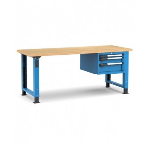 Banco professionale regolabile con 3 cassetti, 200 cm, blu e antracite