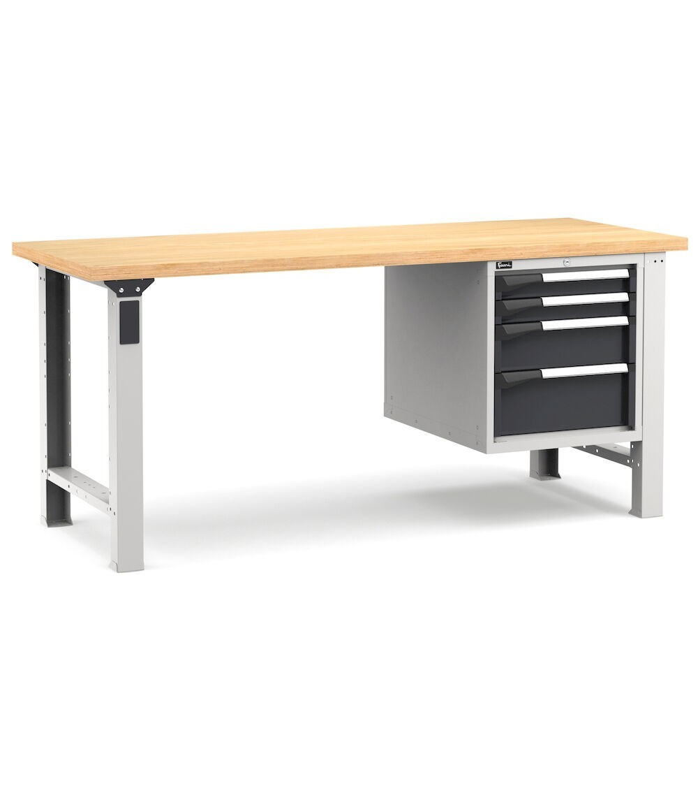 Banco professionale con 4 cassetti 2x75 1x150 1x200, 200 cm, grigio e antracite