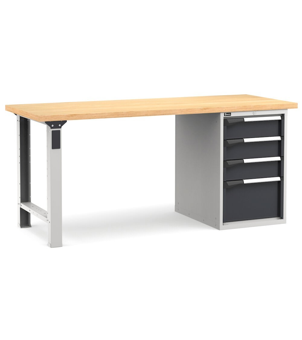 Banco professionale con 4 cassetti 1x100 2x150 1x200, 200 cm, grigio e antracite