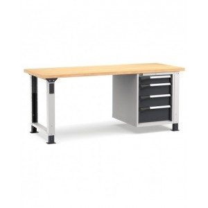 Banco professionale regolabile con 4 cassetti 1x100 2x150 1x200, 200 cm, grigio e antracite