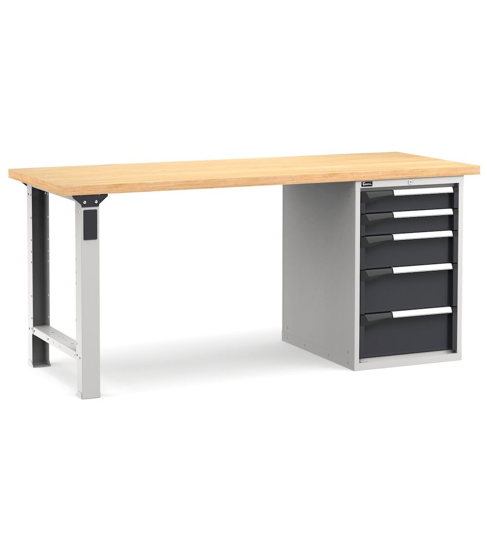 Banco professionale con 5 cassetti, 200 cm, grigio e antracite