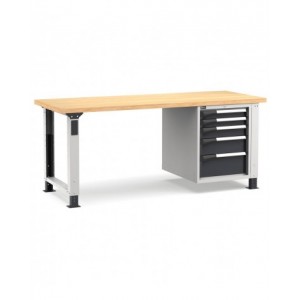 Banco professionale regolabile con 5 cassetti, 200 cm, grigio e antracite