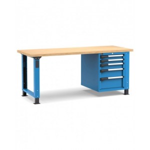 Banco professionale regolabile con 5 cassetti, 200 cm, blu e antracite