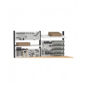 Banco professionale regolabile con parete e 5 cassetti, 200 cm, grigio e antracite